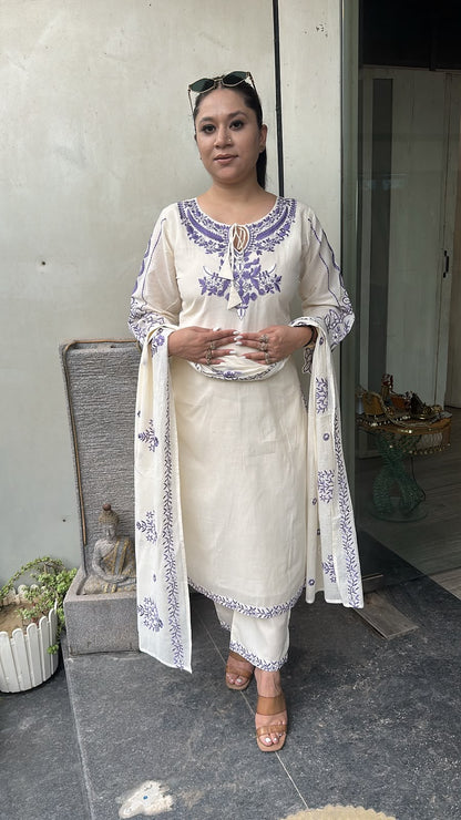 Herbs purple Ivory cotton Designer Suit