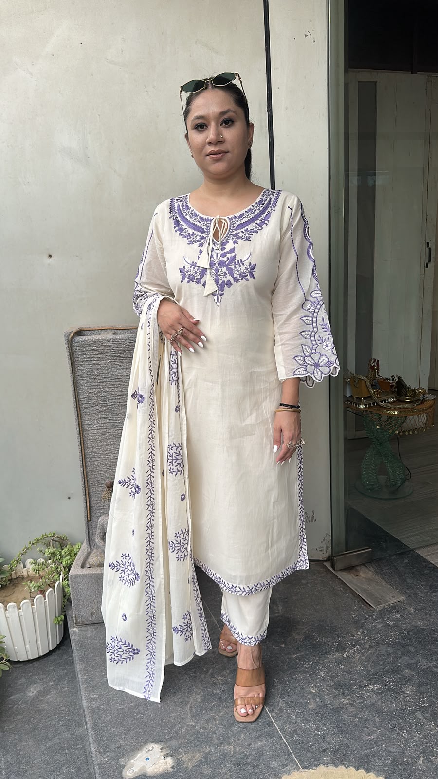 Herbs purple Ivory cotton Designer Suit