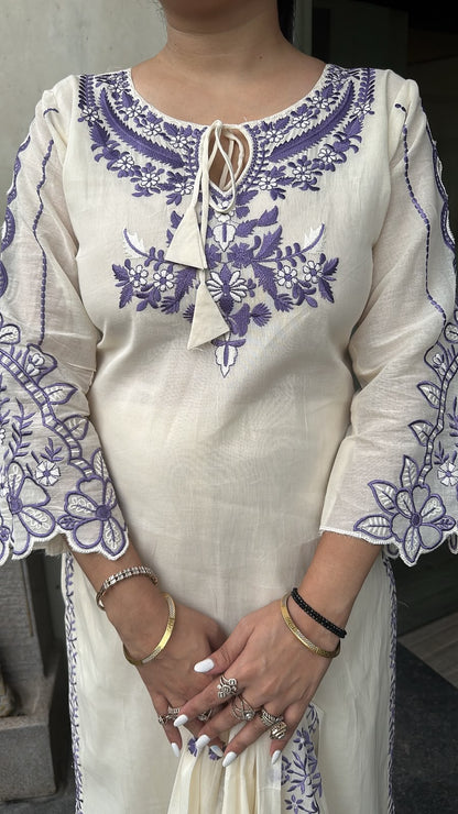 Herbs purple Ivory cotton Designer Suit
