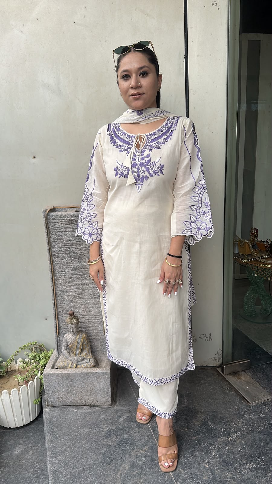 Herbs purple Ivory cotton Designer Suit