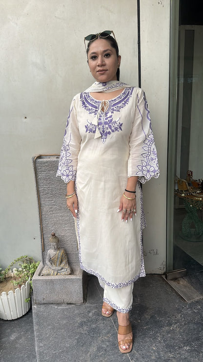 Herbs purple Ivory cotton Designer Suit