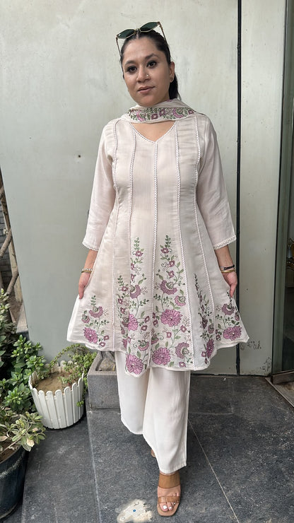 Kimchi ivory peplum cotton Designer Suit