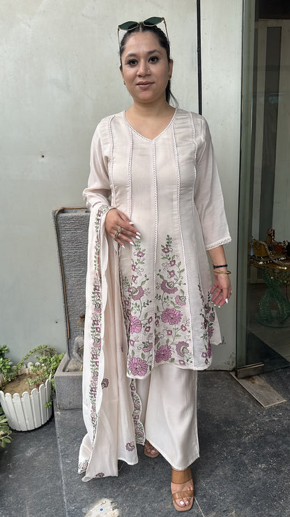 Kimchi ivory peplum cotton Designer Suit