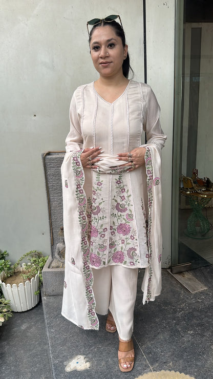 Kimchi ivory peplum cotton Designer Suit