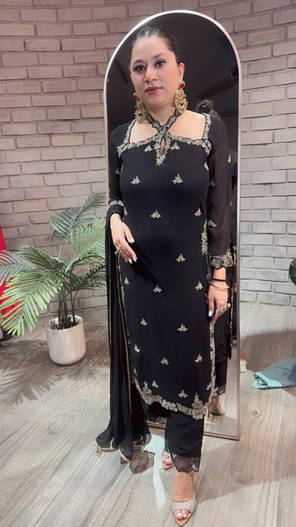Eknoor Black Crisscross Designer Suit