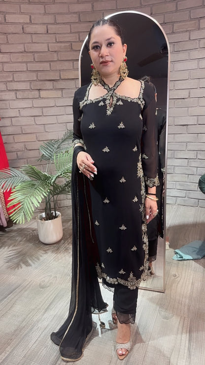 Eknoor Black Crisscross Designer Suit