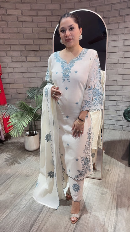Sifat Ivory Cutwork cotton Designer Suit