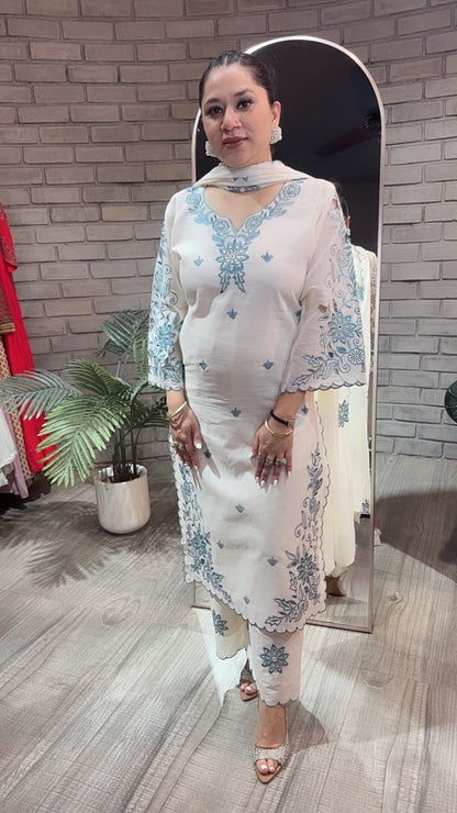 Sifat Ivory Cutwork cotton Designer Suit