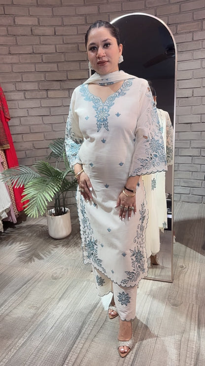 Sifat Ivory Cutwork cotton Designer Suit