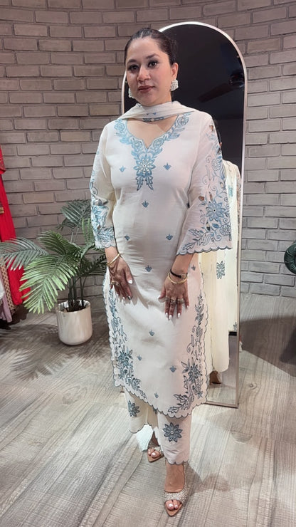 Sifat Ivory Cutwork cotton Designer Suit