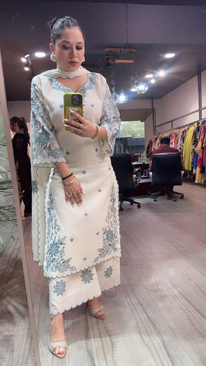 Sifat Ivory Cutwork cotton Designer Suit