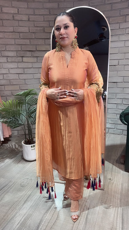Dooby Rust Shimmer Tassel Dupatta Designer Suit