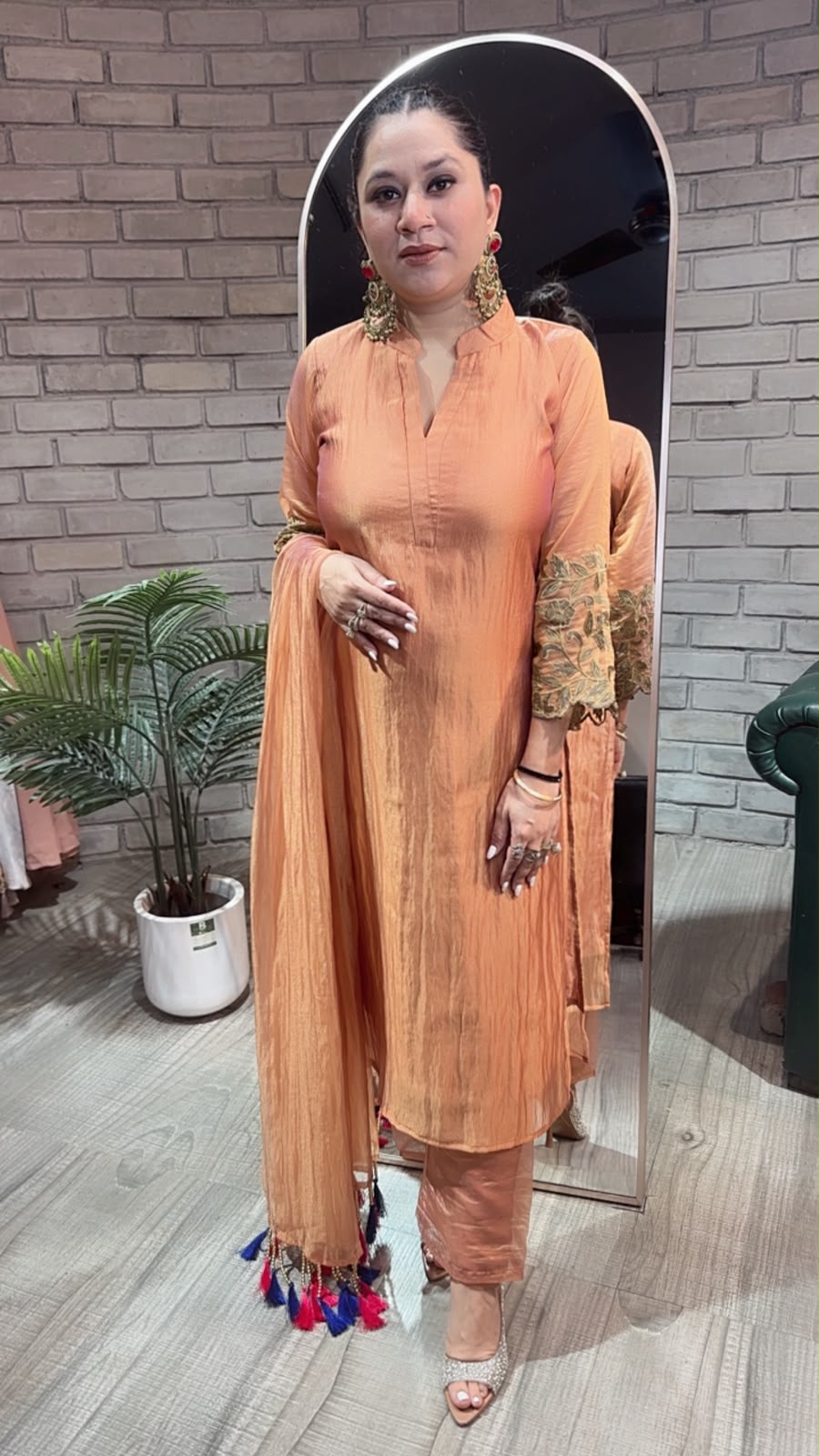 Dooby Rust Shimmer Tassel Dupatta Designer Suit