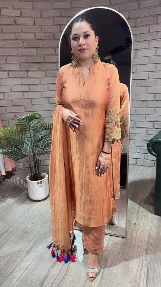 Dooby Rust Shimmer Tassel Dupatta Designer Suit