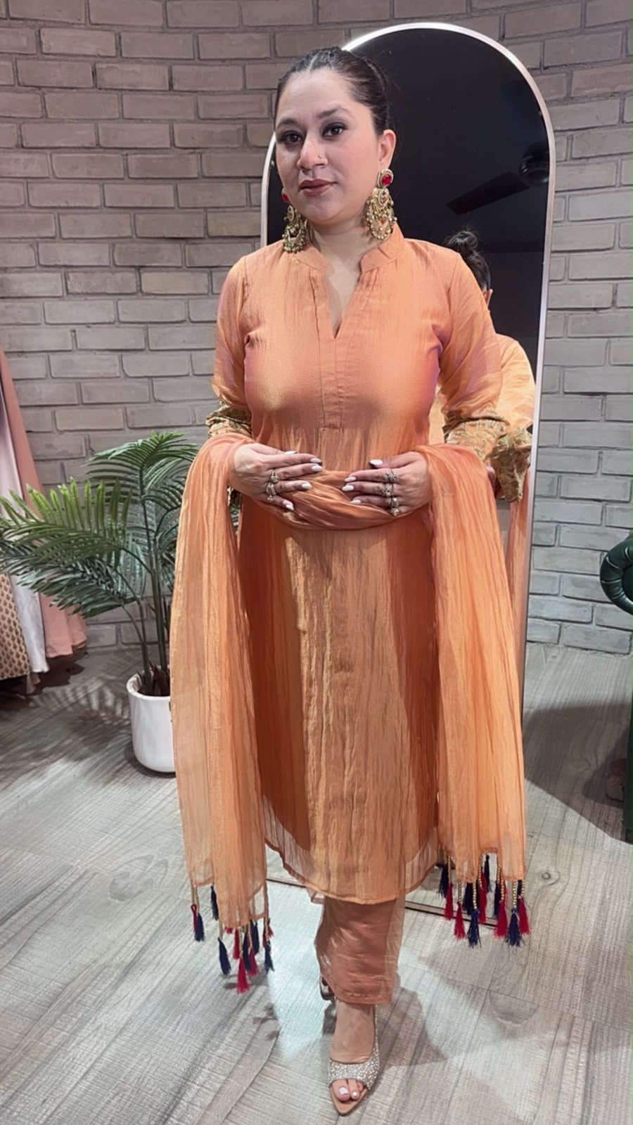 Dooby Rust Shimmer Tassel Dupatta Designer Suit