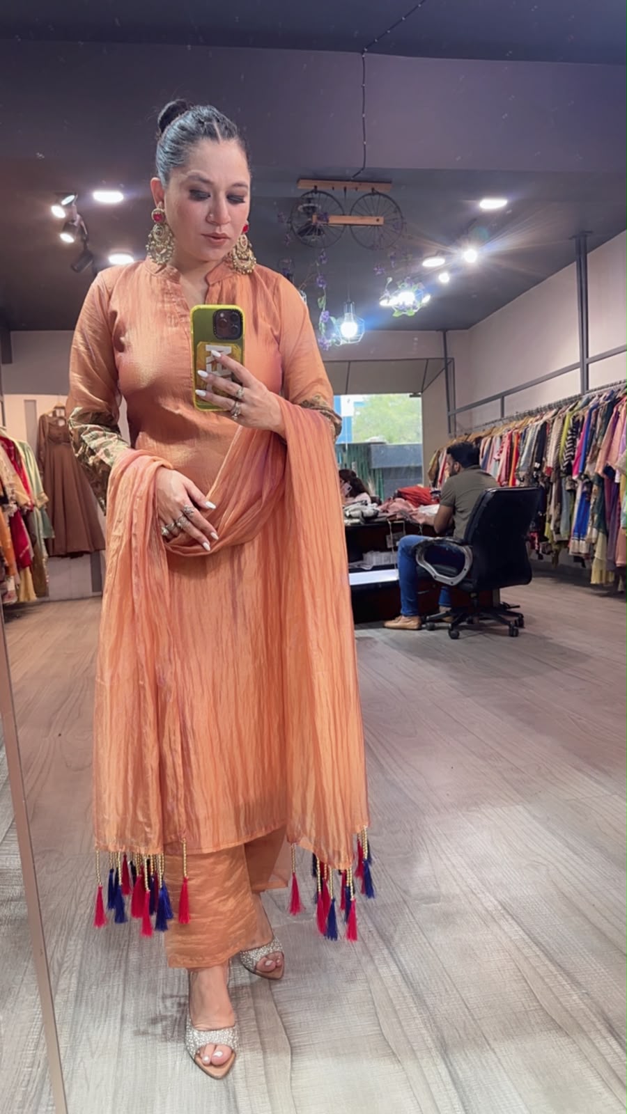 Dooby Rust Shimmer Tassel Dupatta Designer Suit