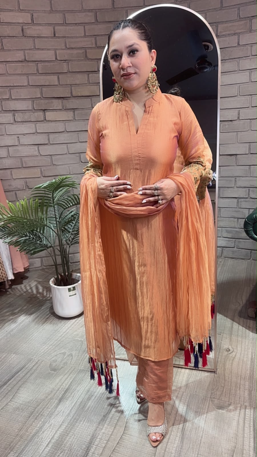 Dooby Rust Shimmer Tassel Dupatta Designer Suit