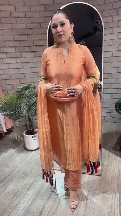 Dooby Rust Shimmer Tassel Dupatta Designer Suit