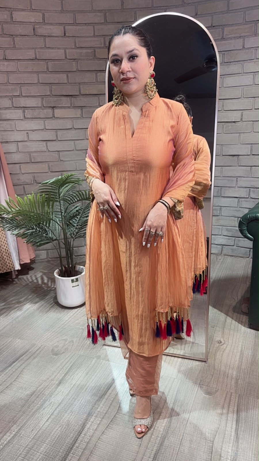 Dooby Rust Shimmer Tassel Dupatta Designer Suit