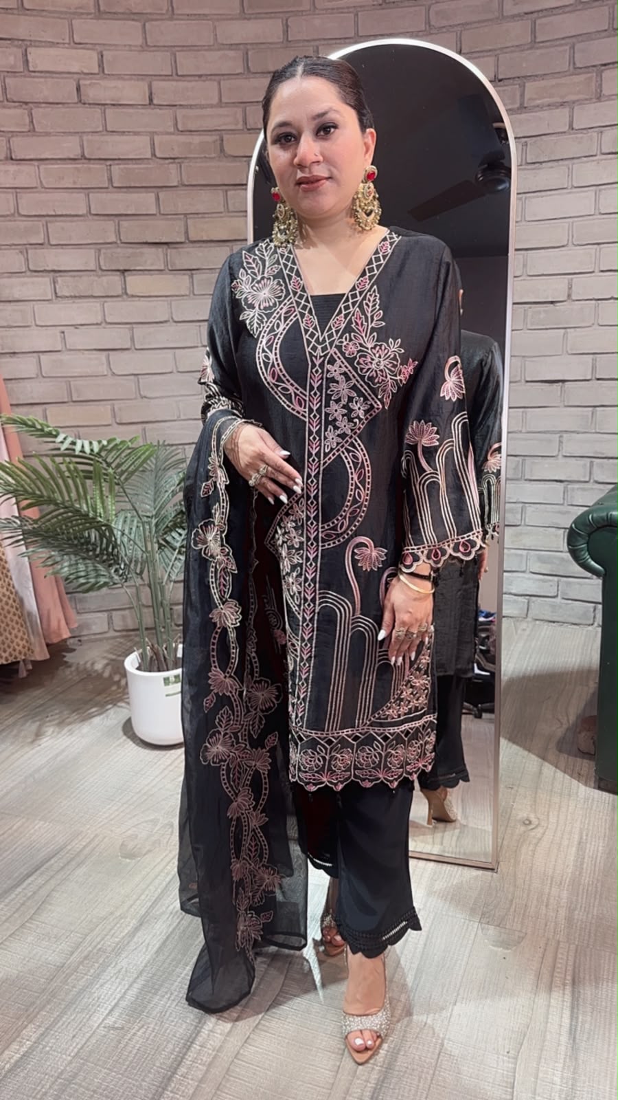 Riffat Black Thread work  Cut work Designer Suit