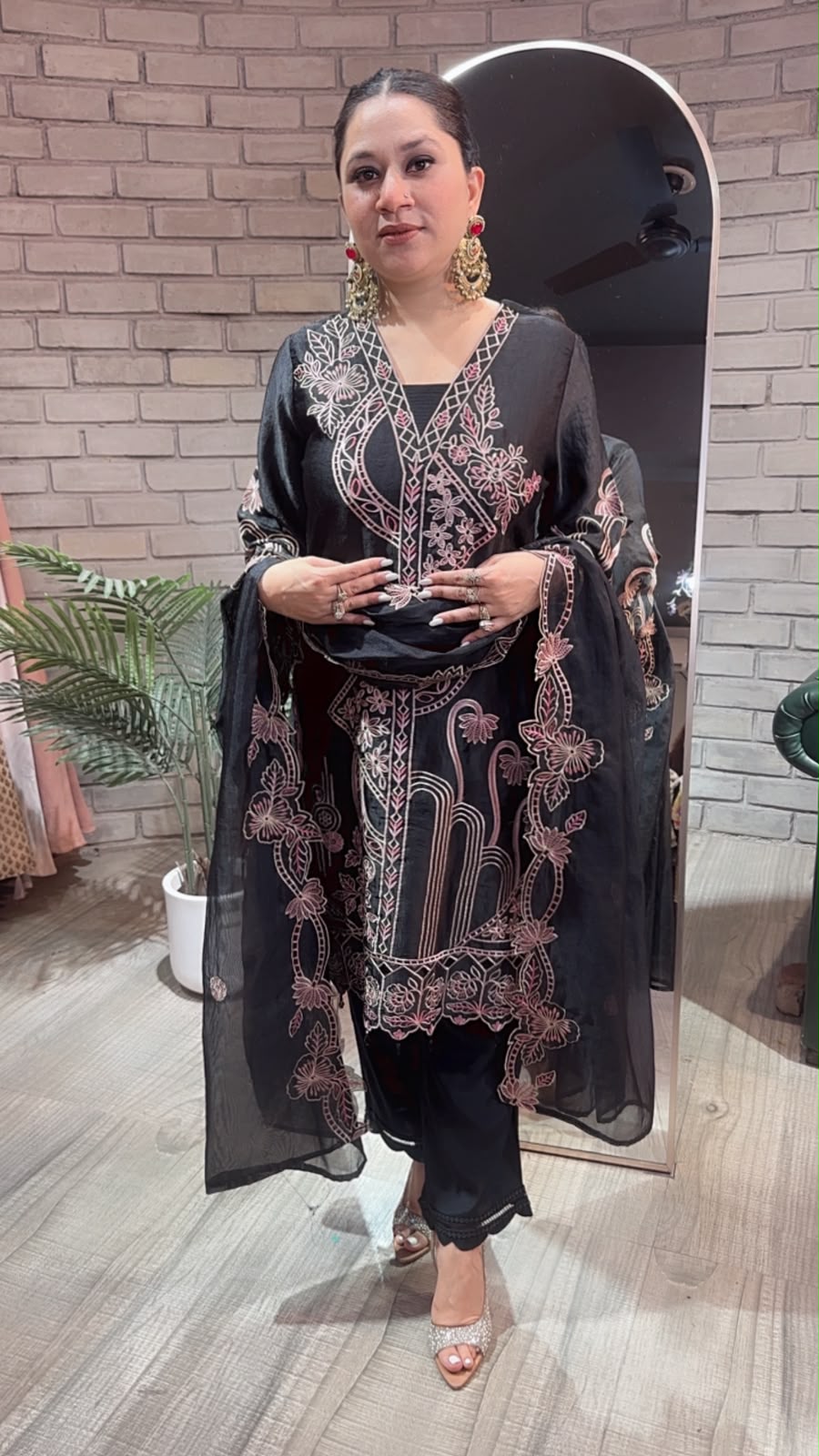 Riffat Black Thread work  Cut work Designer Suit
