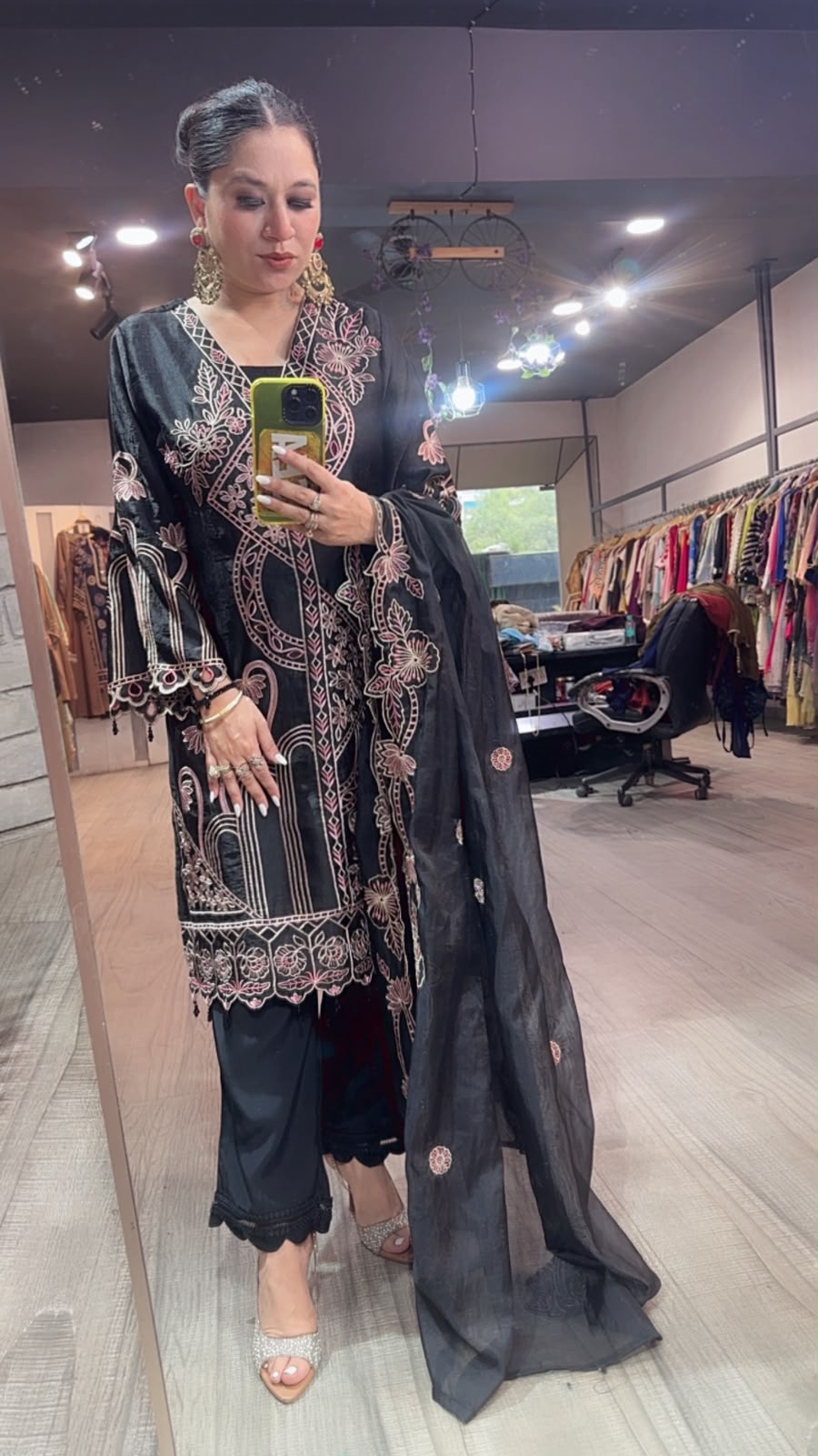 Riffat Black Thread work  Cut work Designer Suit