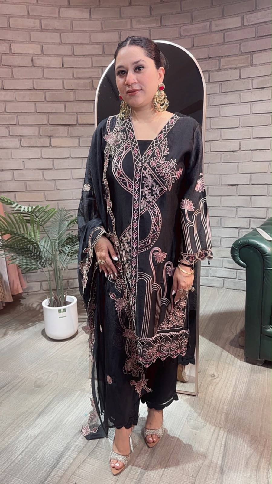 Riffat Black Thread work  Cut work Designer Suit