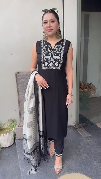 Masala Black Designer Suit (Sleeve fabric Attached)
