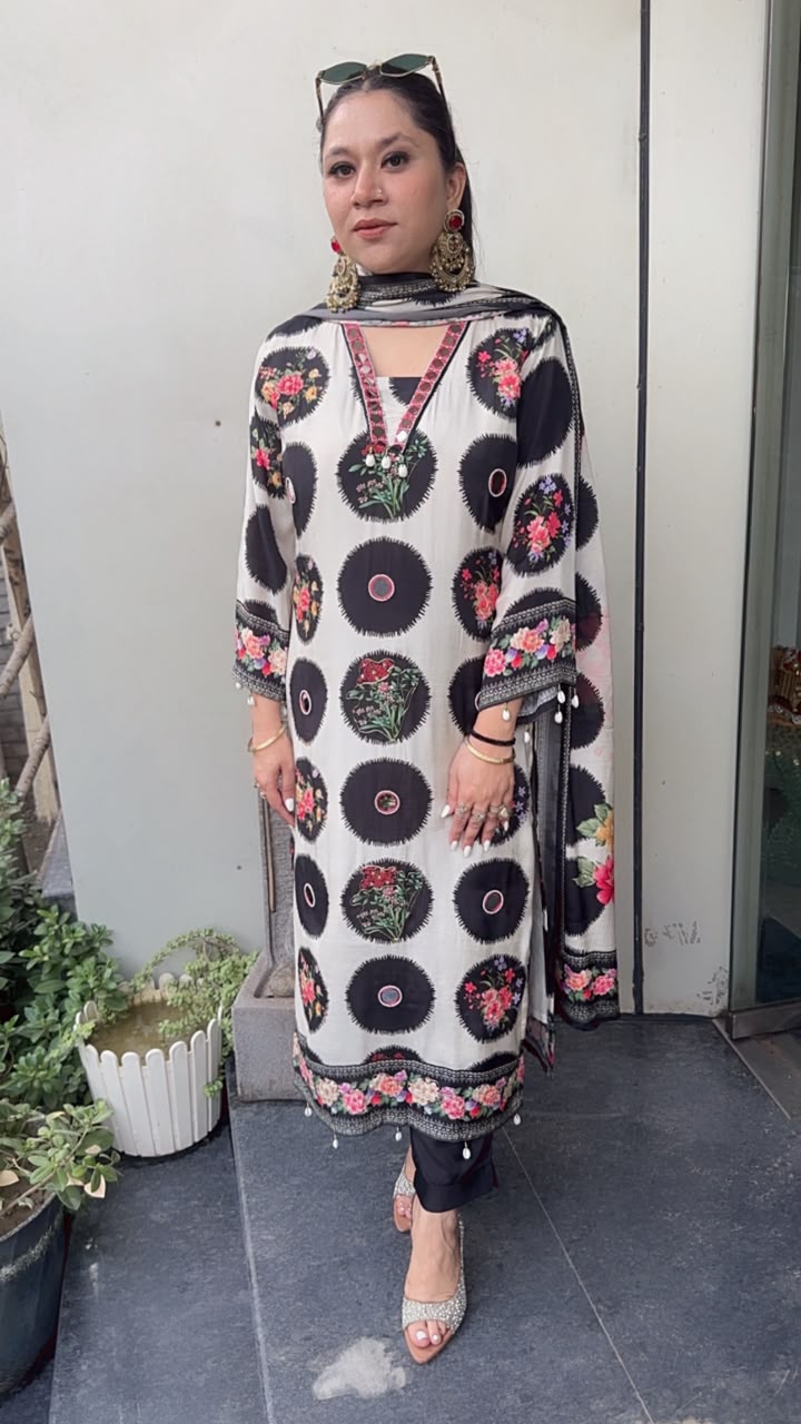 Fika Digital Print Mirror work Designer Suit