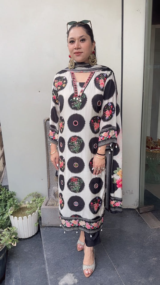 Fika Digital Print Mirror work Designer Suit