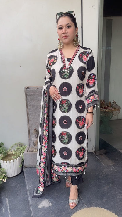 Fika Digital Print Mirror work Designer Suit