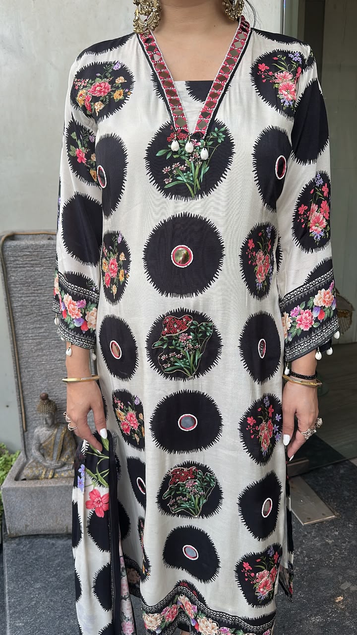 Fika Digital Print Mirror work Designer Suit