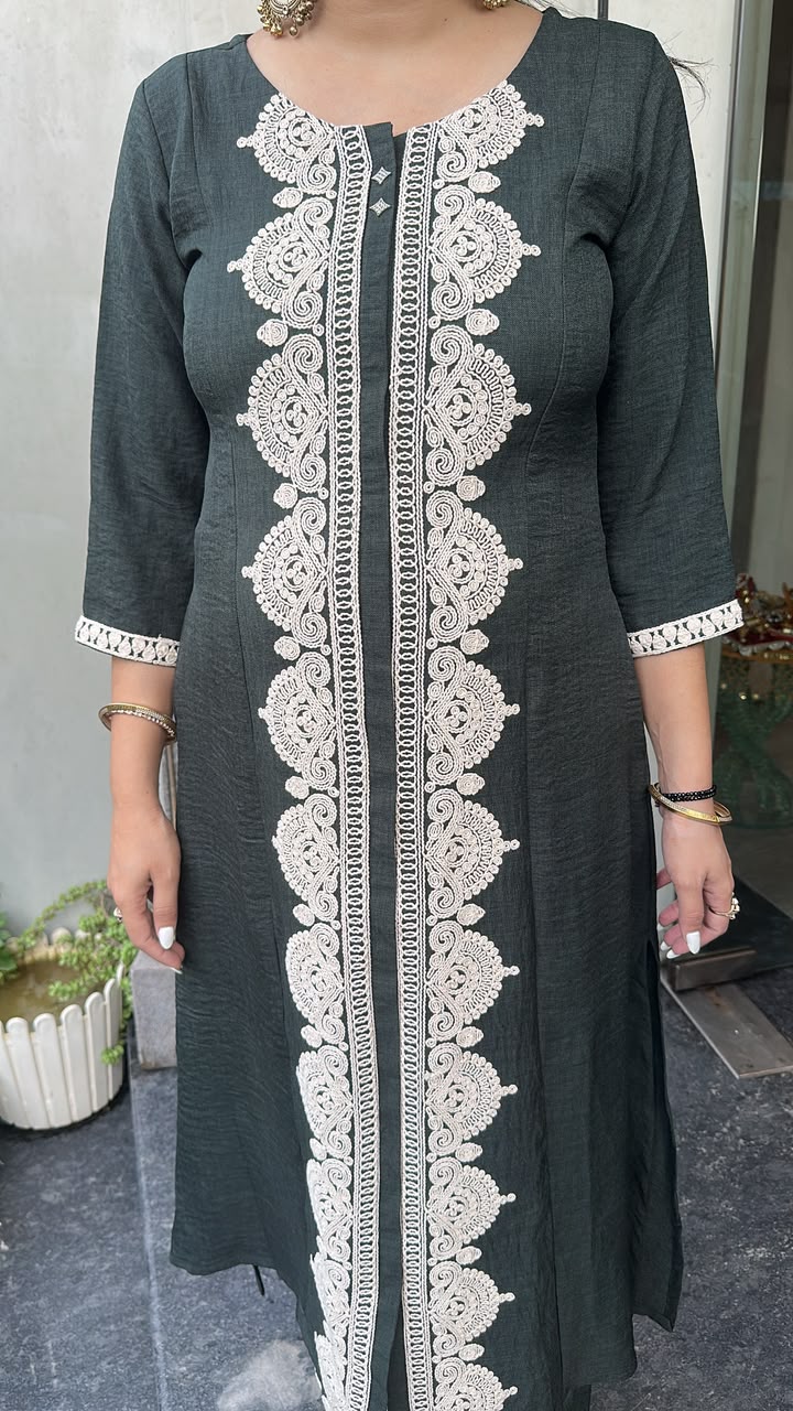 Cheeni Bottel Green Long Tunic Set