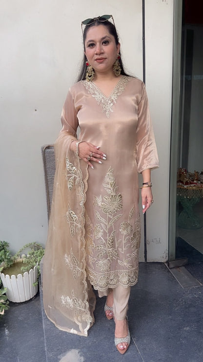 Khas Golden Aplic work Designer suit