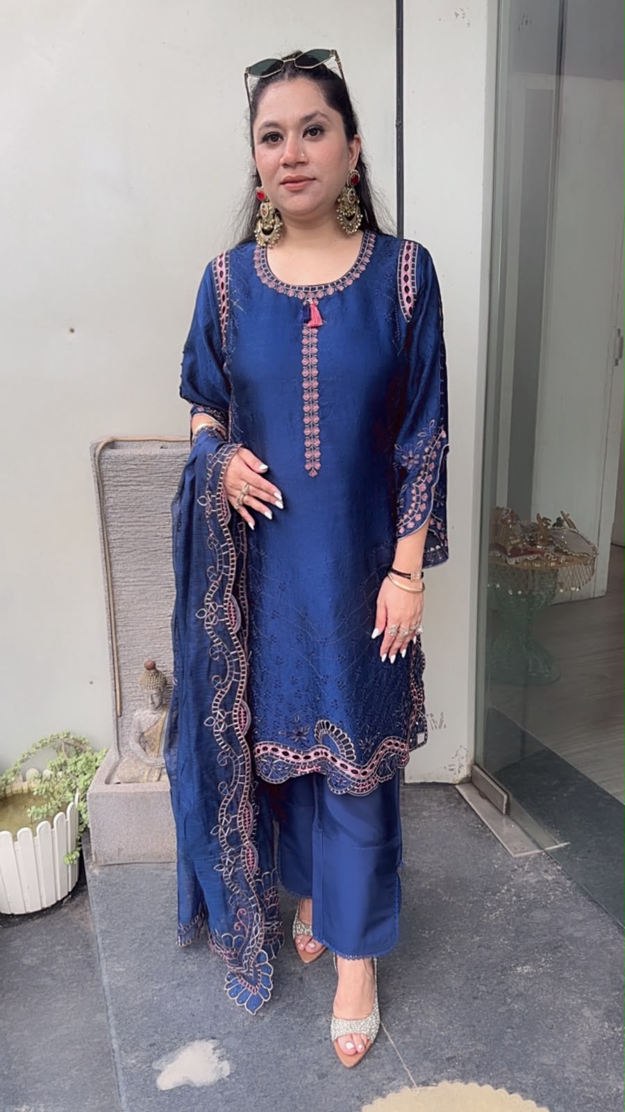 Della Navy Blue Pakistani Cut work Designer suit