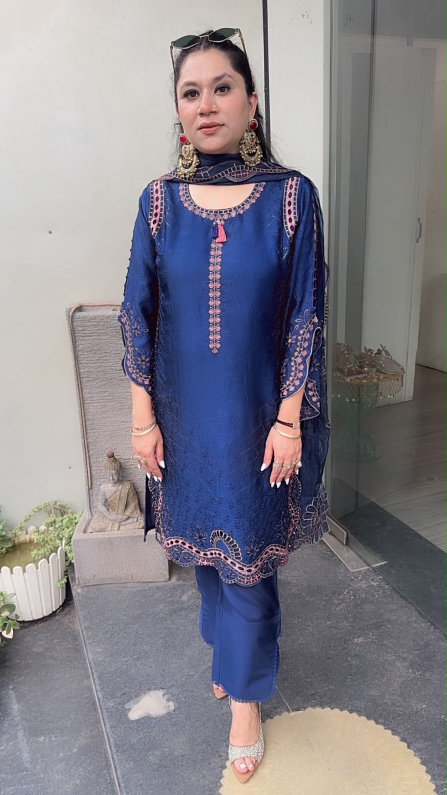Della Navy Blue Pakistani Cut work Designer suit