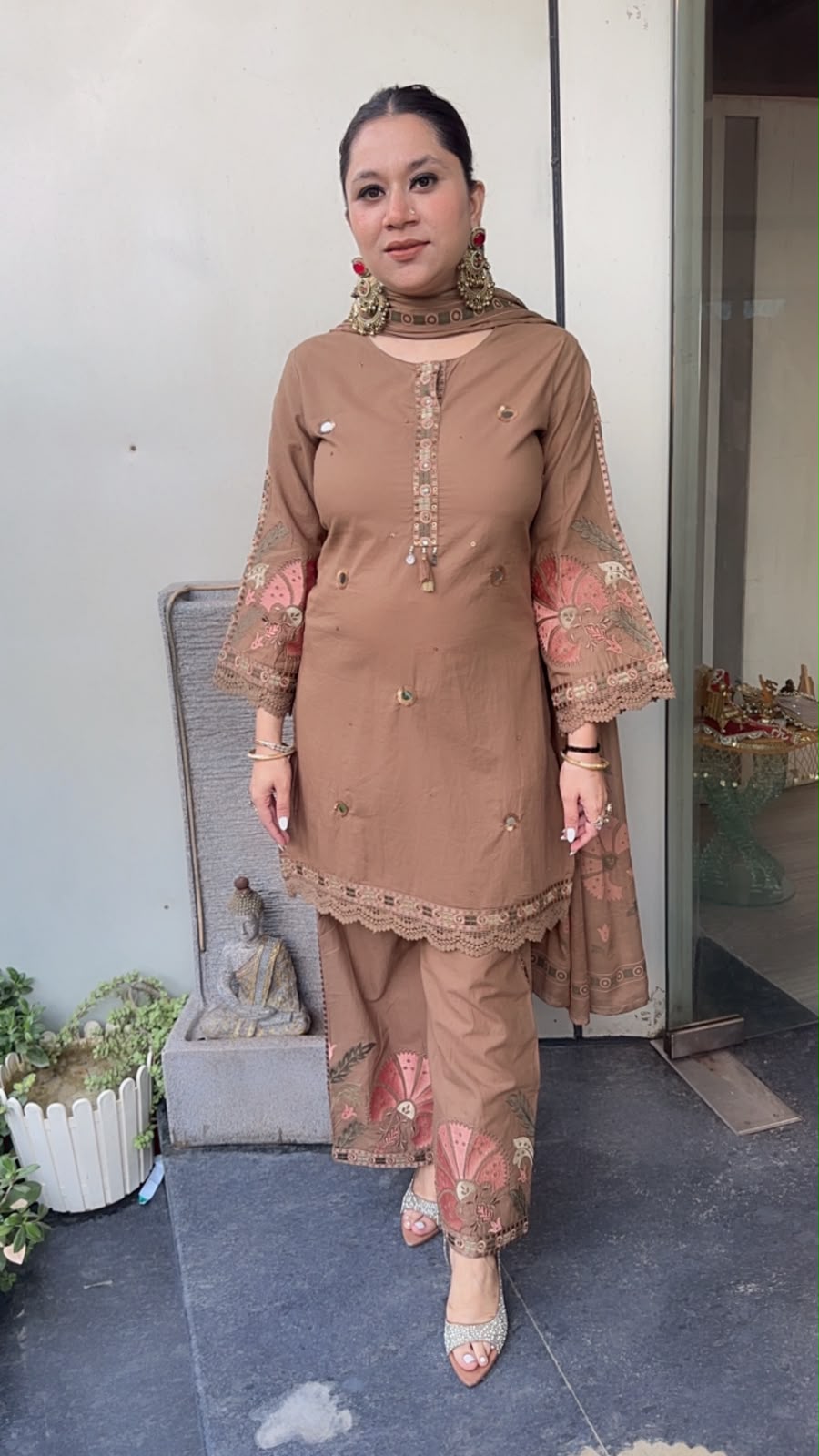 Miravi Beige Cotton Designer suit