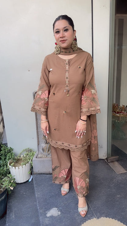Miravi Beige Cotton Designer suit