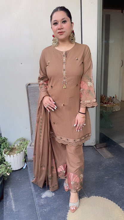 Miravi Beige Cotton Designer suit