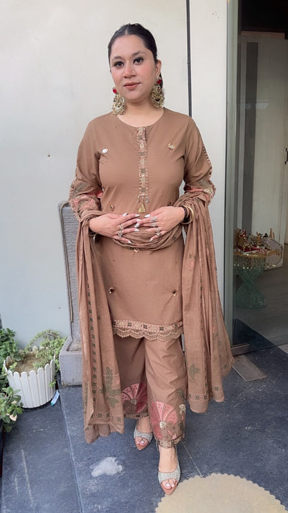 Miravi Beige Cotton Designer suit
