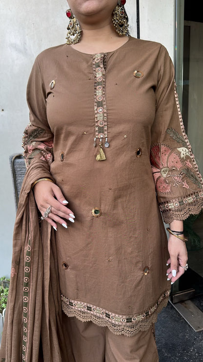 Miravi Beige Cotton Designer suit
