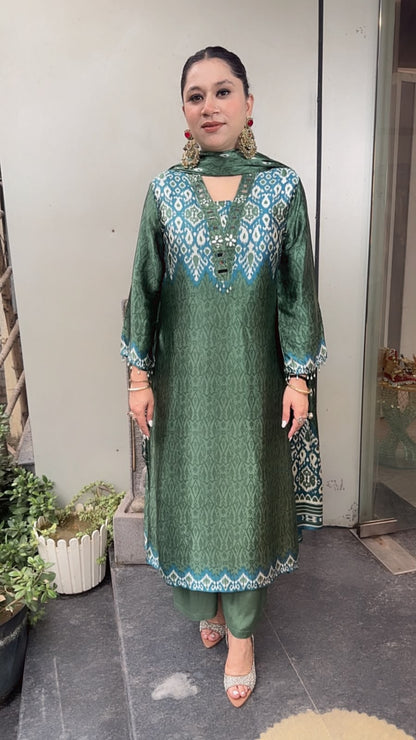 Teej Green Digital print Designer suit