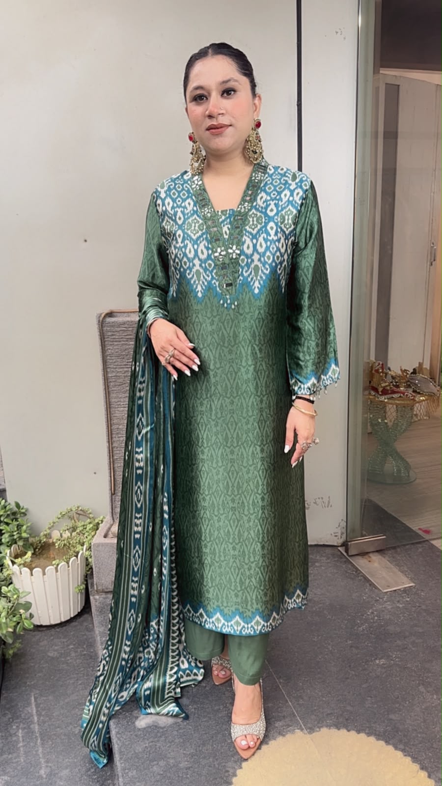 Teej Green Digital print Designer suit