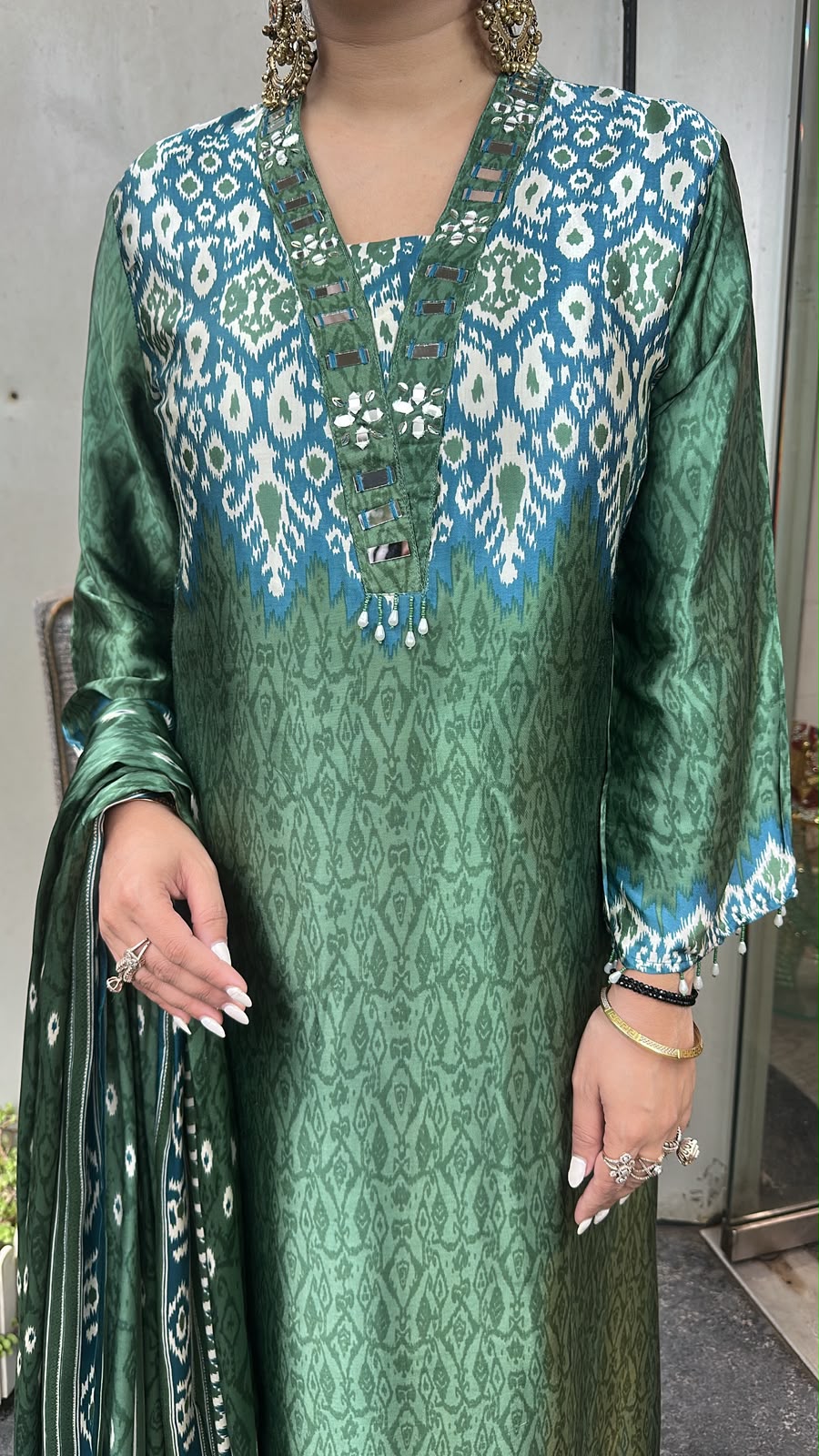 Teej Green Digital print Designer suit