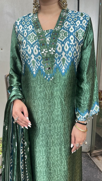 Teej Green Digital print Designer suit