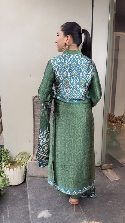 Teej Green Digital print Designer suit