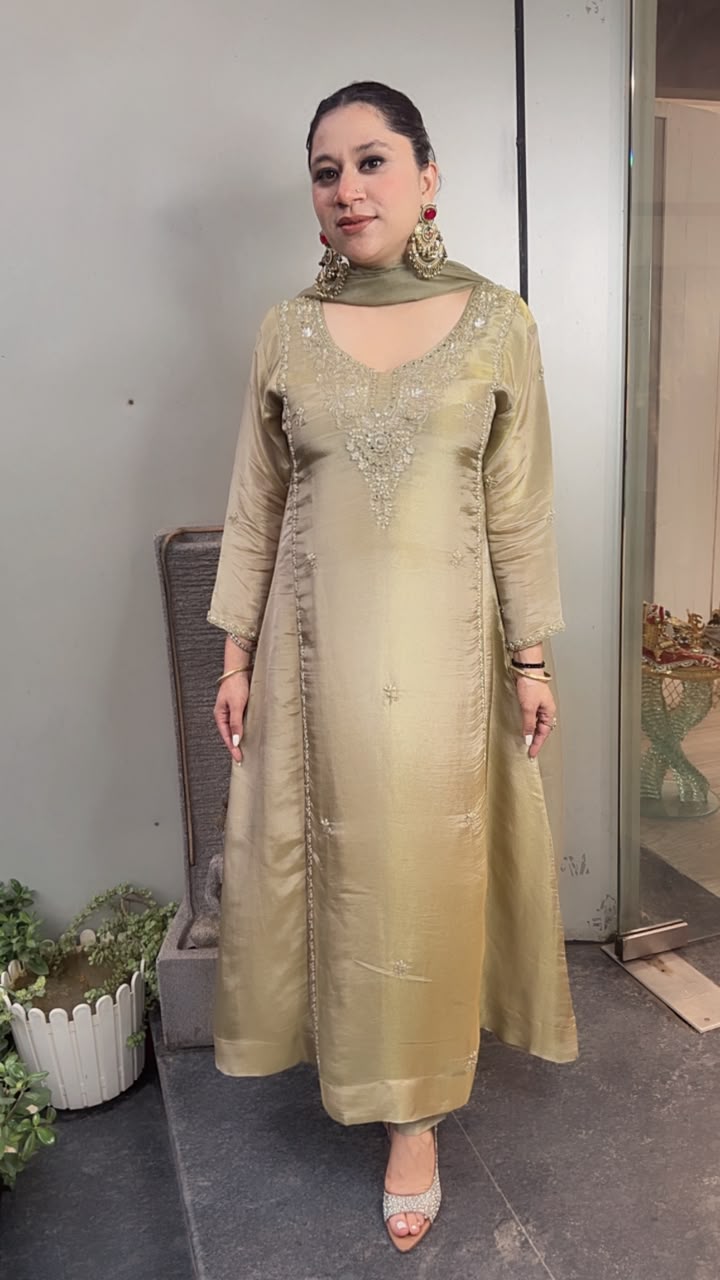 Nyraa Golden Designer A-Line Cotton Shimmer Suit