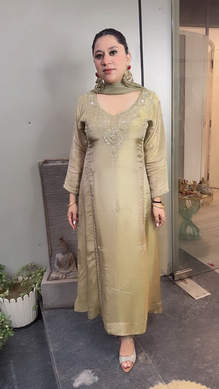 Nyraa Golden Designer A-Line Cotton Shimmer Suit