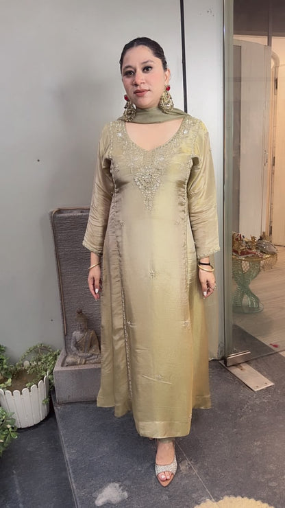 Nyraa Golden Designer A-Line Cotton Shimmer Suit