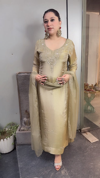 Nyraa Golden Designer A-Line Cotton Shimmer Suit